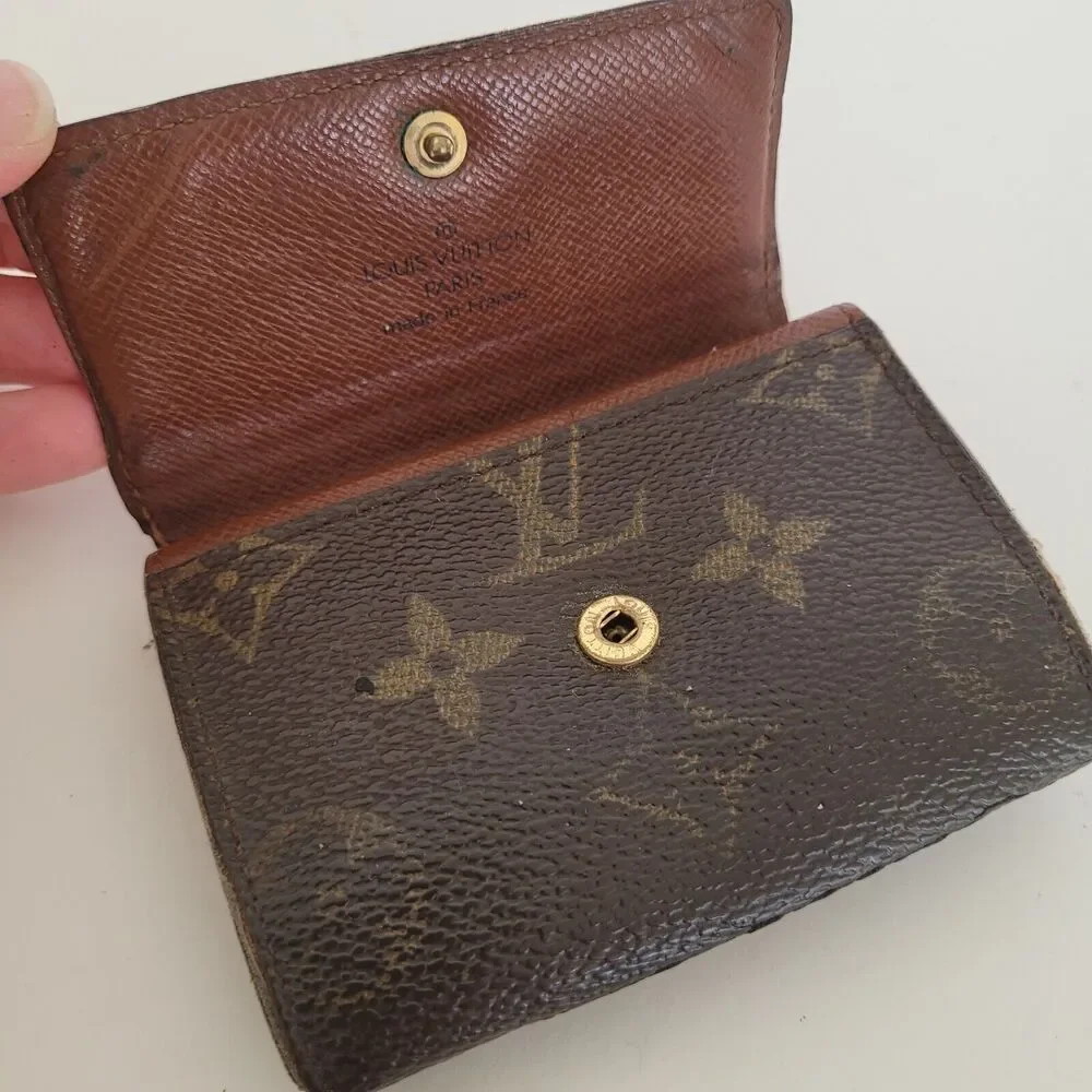 Louis Vuitton LV Micro Brown Folding Monogram Leather Card Wallet Small Authenti